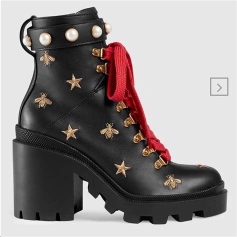 gucci brown boots gold creat|Gucci black combat boots.